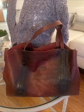 Bed Stu Leather Shoulder Tote in Burgundy and Dark Brown